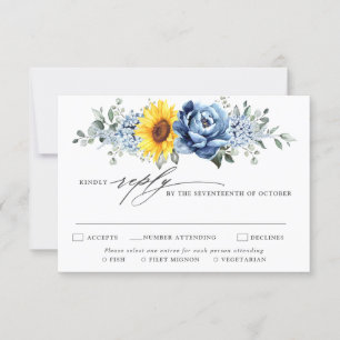 Sonnenblume Dusty Blue Slate Peony Floral Wedding RSVP Karte