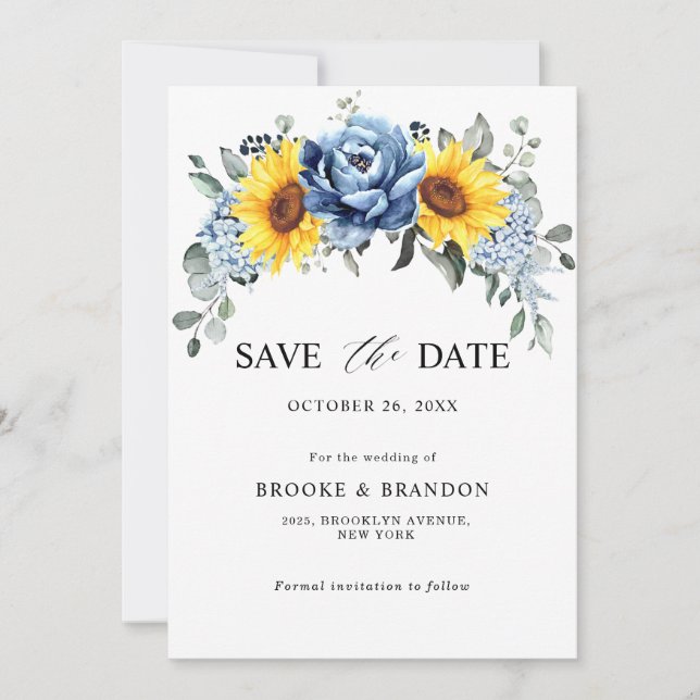 Sonnenblume Dusty Blue Slate Peony Floral Wedding Save The Date (Vorderseite)