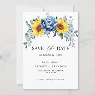 Sonnenblume Dusty Blue Slate Peony Floral Wedding Save The Date