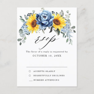 Sonnenblume Dusty Blue Slate Peony Wedding RSVP Postkarte