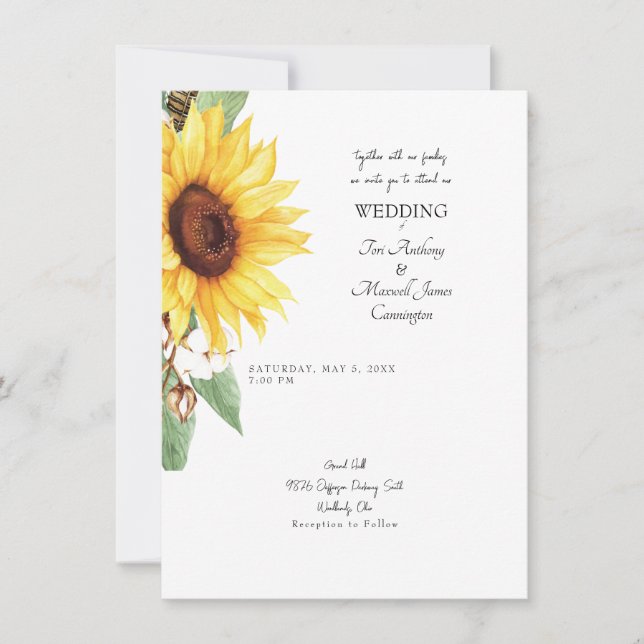 Sonnenblume Einfach mit unseren Familien Invita Einladung (Vorderseite)