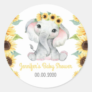 Sonnenblume Elefant Girl Sticker Label Babydusche