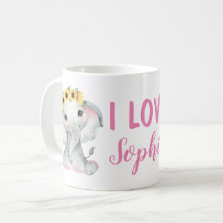 Sonnenblume Elefant Individuelle Name Tasse Gelb