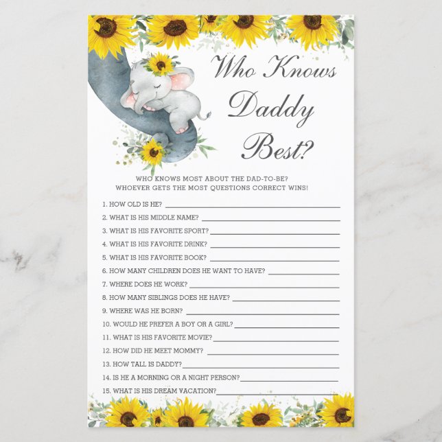 Sonnenblume Elefantendusche, die Daddy Best kennt (Vorderseite)