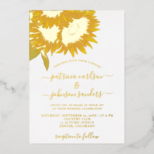 Sonnenblume elegante Goldfolie chic Schrift Hochze Folieneinladung