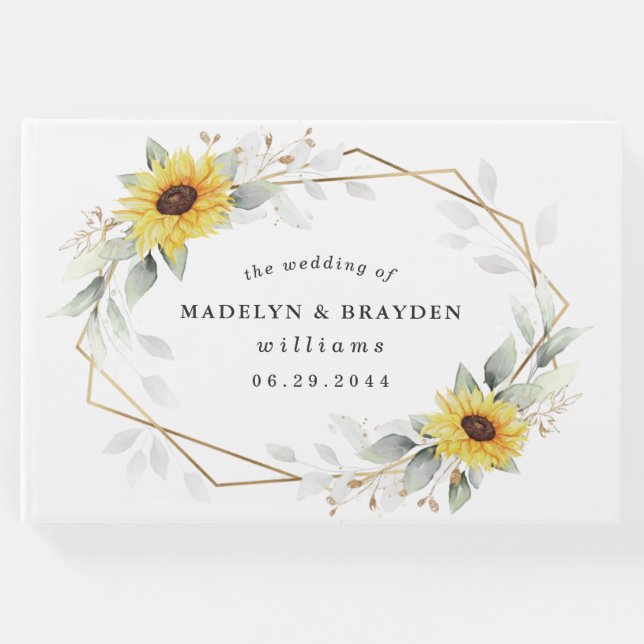 Sonnenblume Elegante Rustic Geometric Gold Hochzei Gästebuch (Vorderseite)
