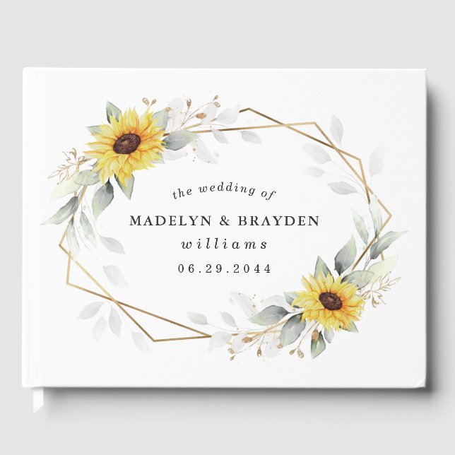 Sonnenblume Elegante Rustic Geometric Gold Hochzei Gästebuch (Vorderseite)