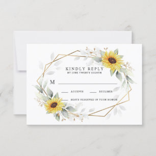 Sonnenblume Elegante Rustic Geometric Gold Hochzei RSVP Karte