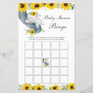 Sonnenblume Elephant Baby Dusche Bingo Spiel