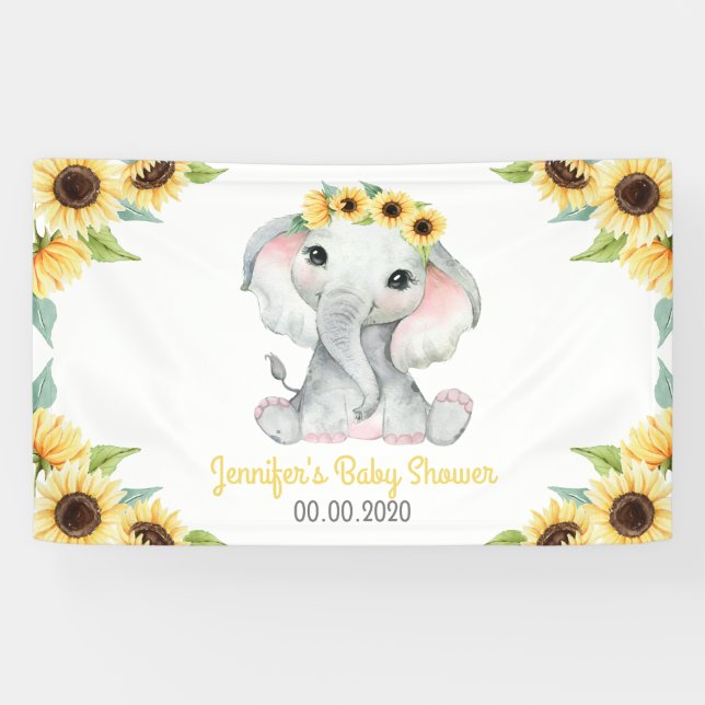 Sonnenblume Elephant Girl Banner für Babydusche (Horizontal)