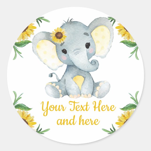 Sonnenblume Elephant Sticker Babydusche Geburtstag (Vorderseite)