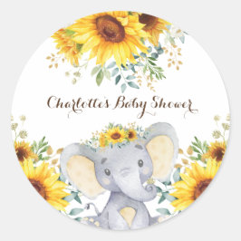 Sonnenblume Elephant Summer Birthday Baby Dusche Runder Aufkleber
