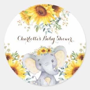 Sonnenblume Elephant Summer Birthday Baby Dusche Runder Aufkleber