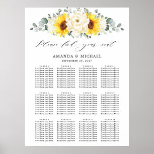 Sonnenblume Elfenbein-Blumenmuster Hochzeitskarte Poster