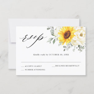 Sonnenblume Elfenbein Pfingstrose Floral Eukalyptu RSVP Karte