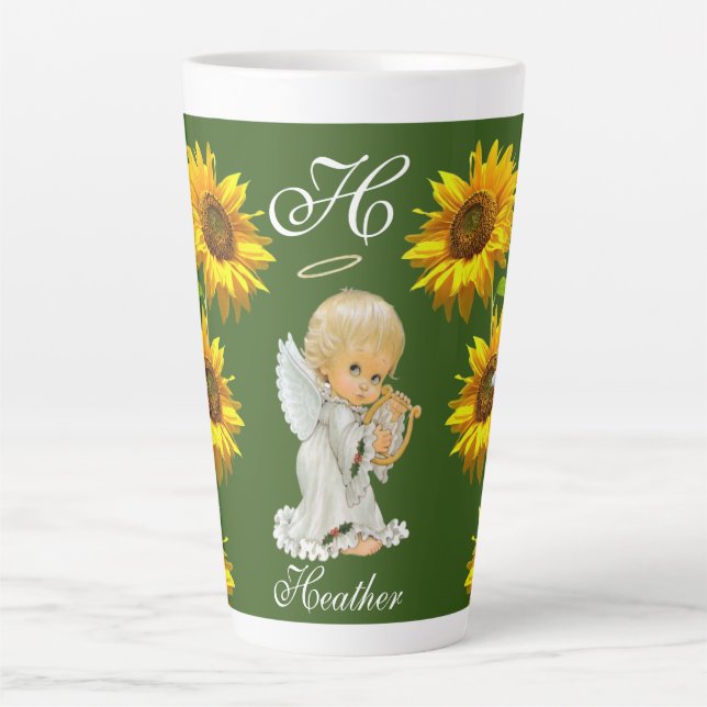 Sonnenblume Engel Floral Latte Tasse (Vorderseite)