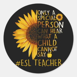 Sonnenblume ESL Lehrer Sonderperson kann hören Runder Aufkleber