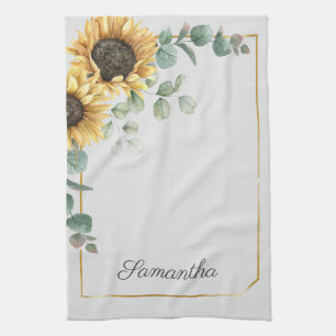 Sonnenblume Eukalyptus Blätter Skript Monogramm Geschirrtuch