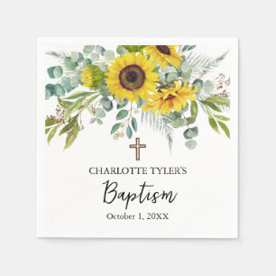 Sonnenblume & Eukalyptus Boho Kreuz Taufgeschenk Serviette