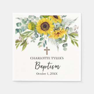 Sonnenblume & Eukalyptus Boho Kreuz Taufgeschenk Serviette