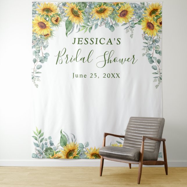 Sonnenblume Eukalyptus Brautparty Foto Hintergrund Wandteppich (Beispiel)