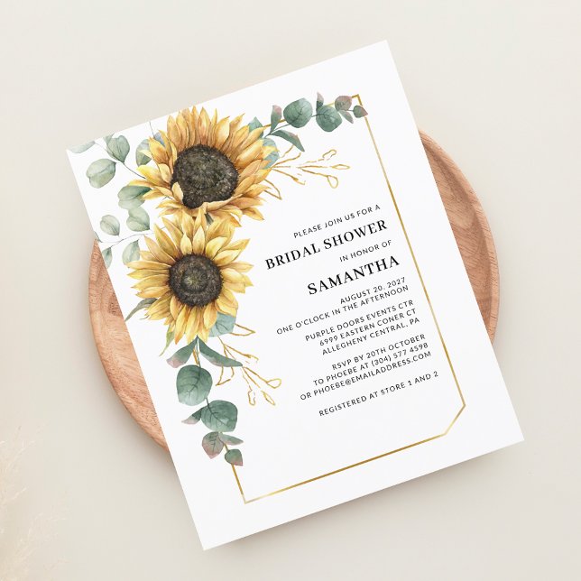 Sonnenblume Eukalyptus Bridal Dusche Einladung (Sunflower Eucalyptus Greenery Buddet Bridal Shower Invitation)