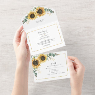 Sonnenblume Eukalyptus Geometric Script Wedding All In One Einladung