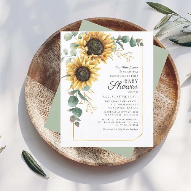 Sonnenblume Eukalyptus Greenerenery Kinderdusche E (Sunflower Eucalyptus Floral Baby Shower Invitation)