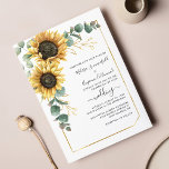 Sonnenblume Eukalyptus Hochzeit Einladung<br><div class="desc">Mit dieser niedlichen Vorlage mit einem wunderschönen rustikalen Blumenstrauß,  einem geometrischen Rahmen mit Goldeffekten und moderner Typografie erstellen Sie eine moderne Hochzeitskarte für Sonnenblumen. TIPP: Passende Hochzeitssuite-Karten wie UAWG,  Hochzeitsfeiern,  Banner,  Tapisserien,  Geschenketiketten,  Schilder und andere Hochzeitsgeschenke und Goodies sind in der folgenden Kollektion mit diesem Design erhältlich.</div>