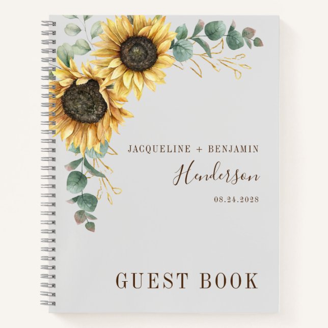 Sonnenblume Eukalyptus Wedding Gästebuch Notizbuch (Vorderseite)