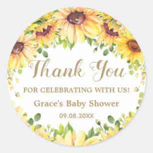 Sonnenblume Floral Gevor Bridal Baby Dusche Geburt Runder Aufkleber