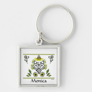 Sonnenblume Folk Art Name Keyring von Alexandra Co Schlüsselanhänger