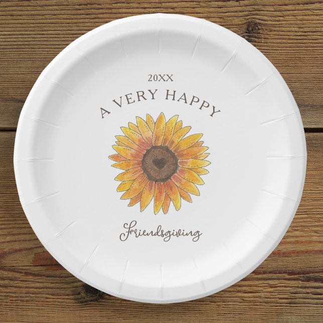 Sonnenblume Friendsgiving Erntedank Dessert Pappteller (Cute Thanksgiving Paper Plate)