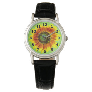 Sonnenblume, geblümt Gelb und Grün Blume Armbanduhr