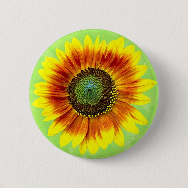 Sonnenblume, geblümt Gelb und Grün Blume Button (Vorderseite)