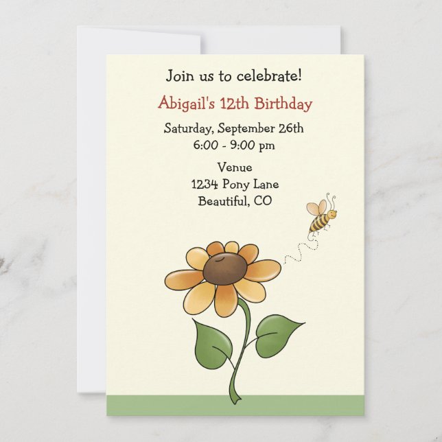 Sonnenblume Geburtstagseinladung für Mädchen Einladung (Vorderseite)