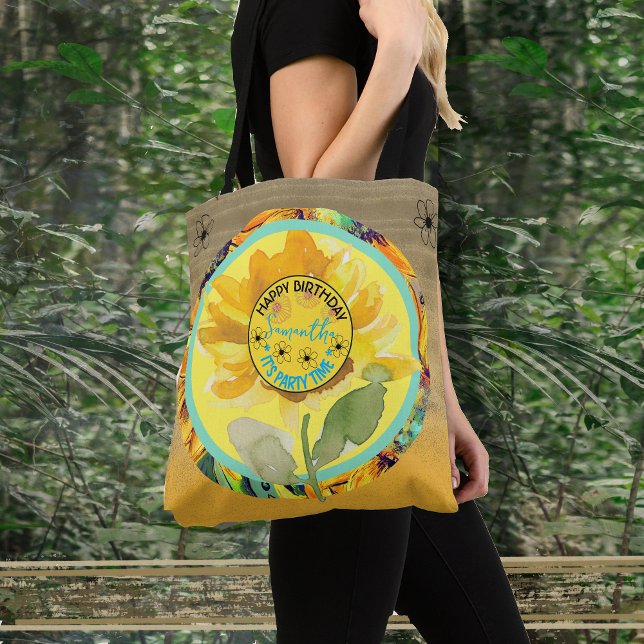 Sonnenblume Geburtstagskind Gelbschwarz (Sunflower Birthday Girl Yellow Black Tote Bag)