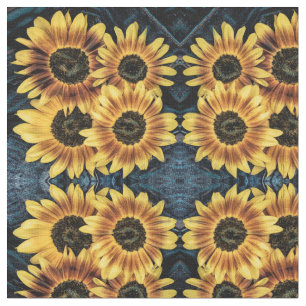 Sonnenblume Gelb Rustikale Denim Blue Jeans Muster Stoff