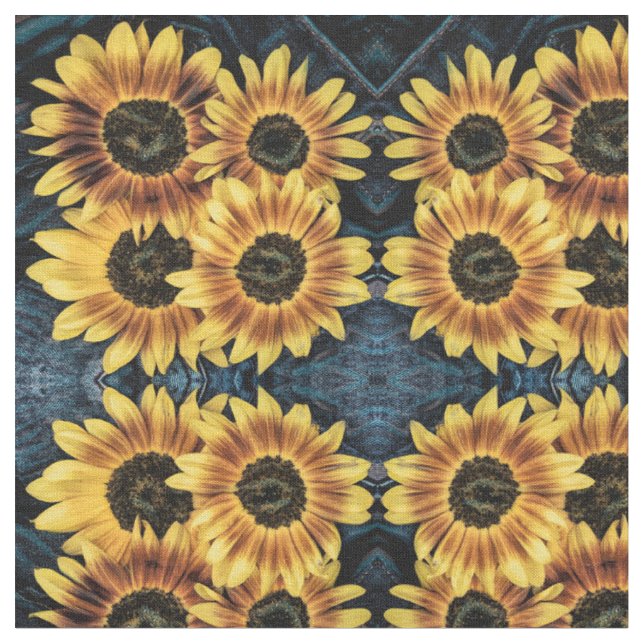 Sonnenblume Gelb Rustikale Denim Blue Jeans Muster Stoff (Nahaufnahme)