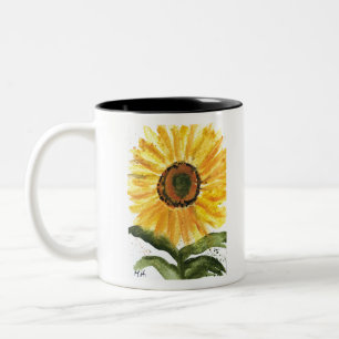 Sonnenblume gelbe Blumengemälde Wasserfarbe Natur  Zweifarbige Tasse