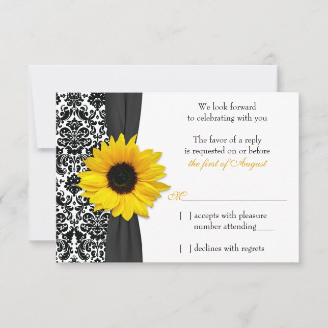 Sonnenblume Gelbe Schwarzmeerkatze Hochzeitserwide RSVP Karte (Vorderseite)