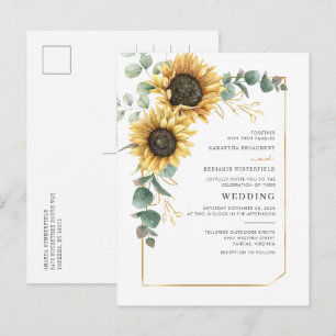 Sonnenblume Geometric Eukalyptus Floral Wedding Einladungspostkarte