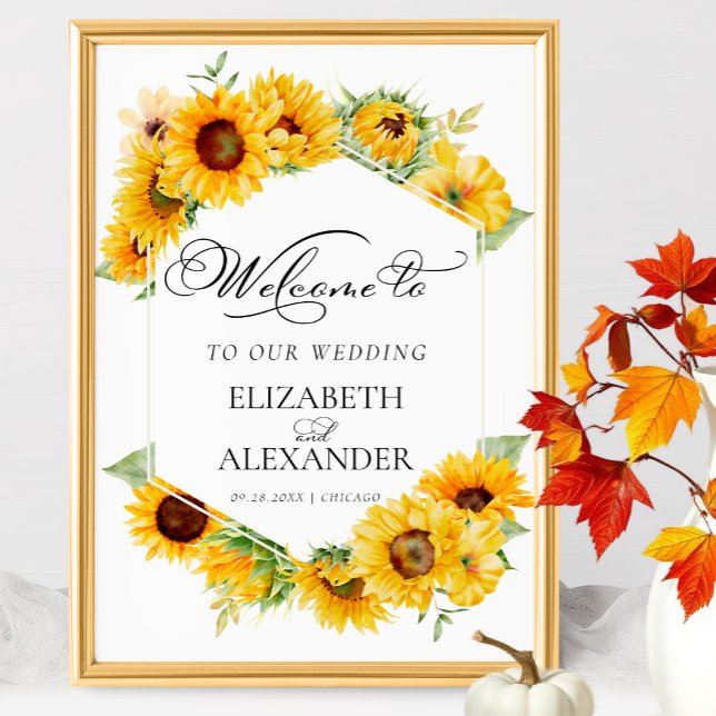 Sonnenblume Geometrische Hochzeit im Herbst Begrüß Poster (Von Creator hochgeladen)