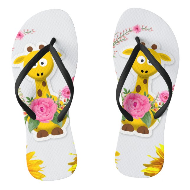 Sonnenblume Giraffe Rosa Rose Flip Flops (Fußbett)