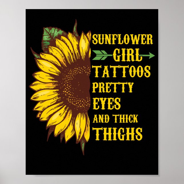 Sonnenblume Girl Tattoos Hübsche Augen dick Obersc Poster (Vorne)