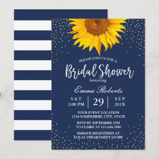 Sonnenblume Gold Confetti Navy Blue Brautparty Einladung