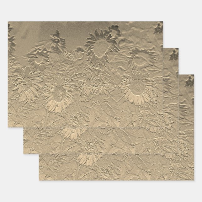Sonnenblume Gold Floral Chic Design Geschenkpapier Set (Set)