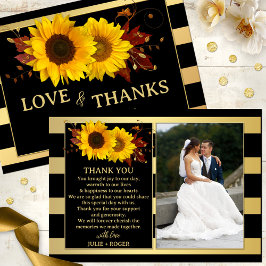 Sonnenblume Gold gestreiftes Foto Hochzeit Dankeskarte