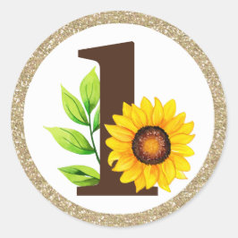 Sonnenblume & Gold ONE Baby Girl 1. Geburtstag Par Runder Aufkleber