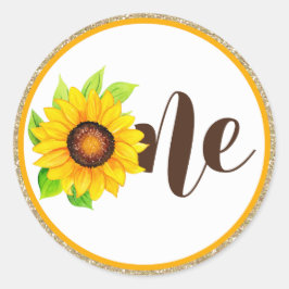 Sonnenblume & Gold ONE Baby Girl 1. Geburtstag Par Runder Aufkleber